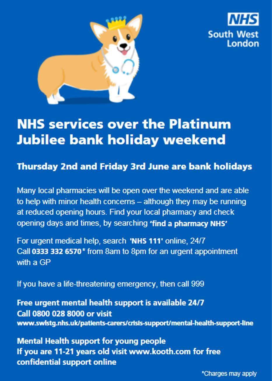 NHS Services over Jubilee Weekend